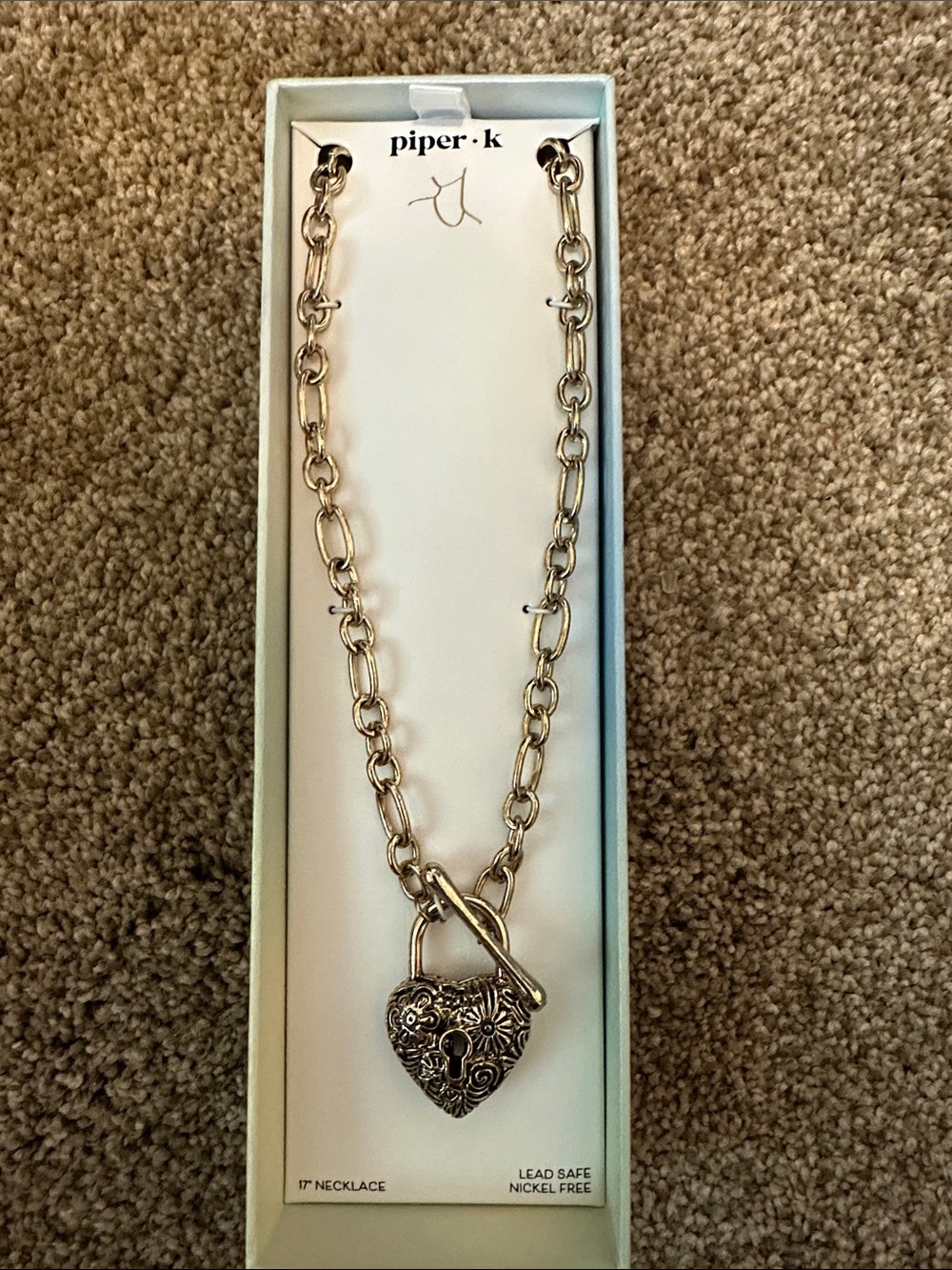 piper•k Silver Floral Heart Locket Toggle Necklace